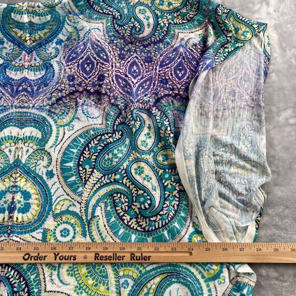 Style & Co Top 2X Multicolor Paisley Crochet Trim Sublimation Butterfly Sleeve - Picture 6 of 12